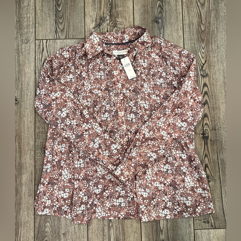 Pilcro by Anthropologie Terra Cotta Floral Blouse XS NWT